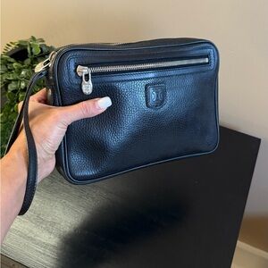 Celine unisex Black Leather Wristlet clutch bag vintage
